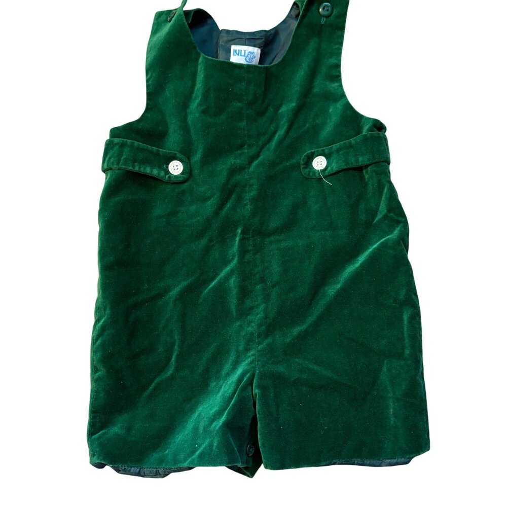 LuLi & Me Vintage Green Velveteen Toddler Romper 2T 100% Cotton